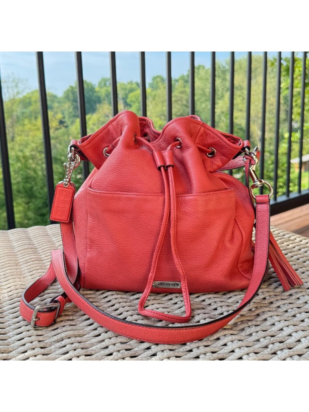 Coach Hobo Avery Bag Coral Pink Purse F27003 Drawstring Closure Shoulder Hand